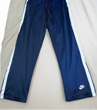 Nike navy and white track pants white strip Y2k style - Size L
