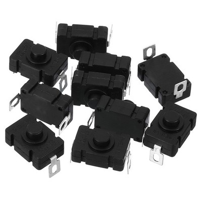 Latching Push Button Switch, 10 Pcs KAN-28 Bent Pin with Hole Switch, Black