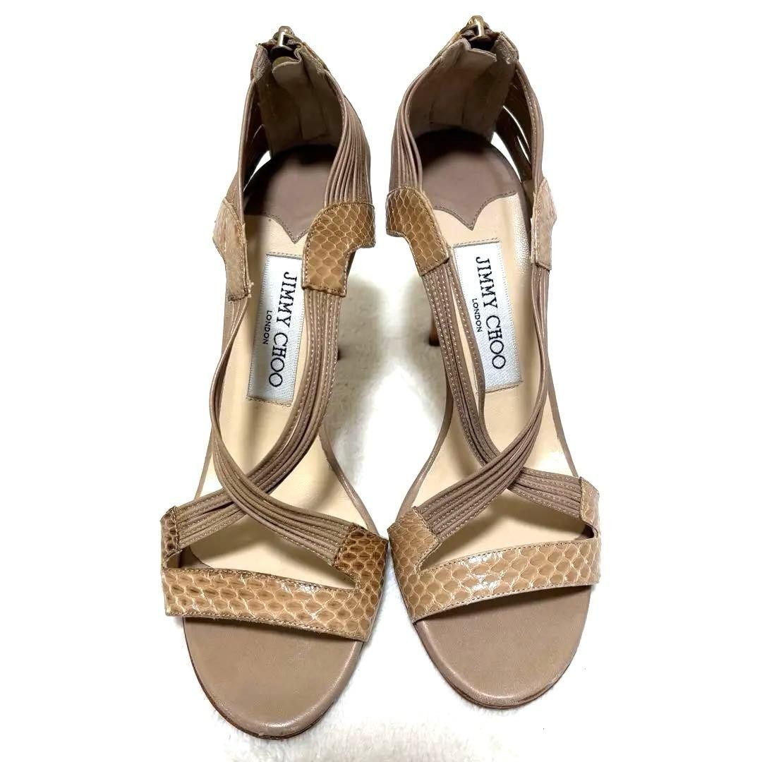 Rare Jimmy Choo Beige Python Embossed Strap Heels… - image 2
