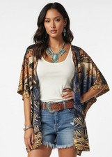 Chicos Cheetah Animal Print Festival Ruana Soft Suede Like Open Front Kimono OS