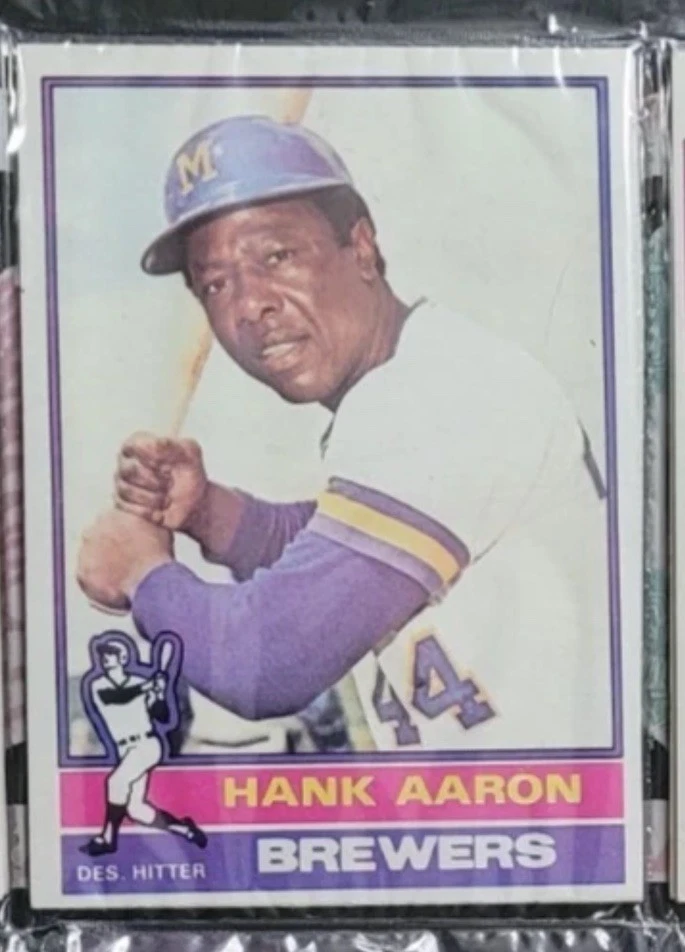 Tarjetas de líder 1976 Topps Holiday MLB Rack Pack HOF’er Hank Aaron, SB NL y AL Foto 3 de 4