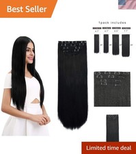 Long Straight Synthetic Hair Extensions Natural Black