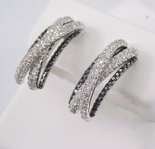1.50Ct Round Cut Lab-Created Diamond Half Hoop Earrings In 14K White Gold Plated - Picture 2 of 4