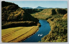 Wailua River Kauai Hawaii Vintage Photochrome Postcard by Ray Helbig