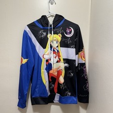 Sailor Moon Anime Pullover Hoodie, Long sleeve, Size Small Black Large Graphic