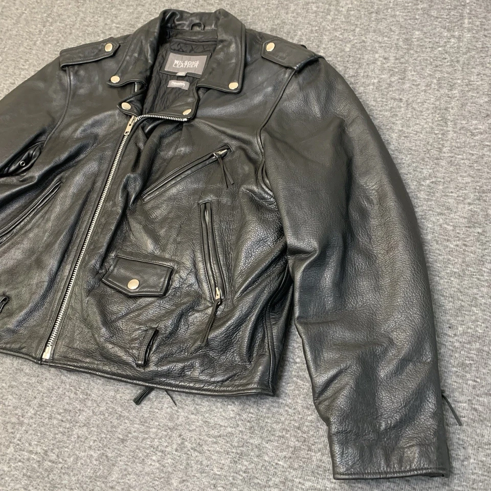 CHAQUETA DE MOTO CLÁSICA WILSONS DE CUERO PARA HOMBRE FORRADA AISLANTE XXL NEGRA Foto 3 de 4