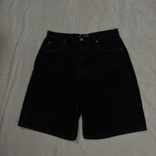 Vintage Baggy Corduroy Shorts Badge Skate Surf Beach OP Size 32 Black Y2K 90s