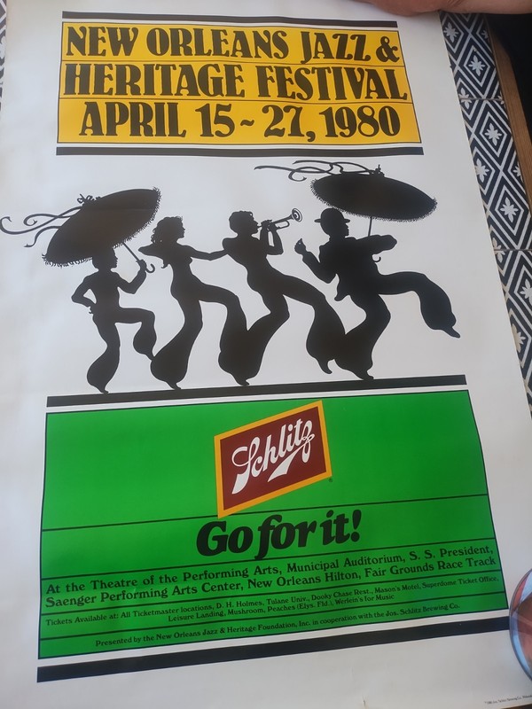 1980 New Orleans Jazz and Heritage Festival poster sponsored by Schlitz beer