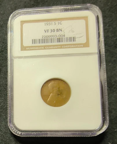 1931 S LINCOLN WHEAT CENT == GRADED BY NGC VF 30 BN == VERY LOW MINTAGE