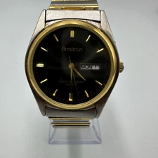 Armitron Watch Men Silver Gold Two Tone Black Dial Date Window Stretch Band 7"