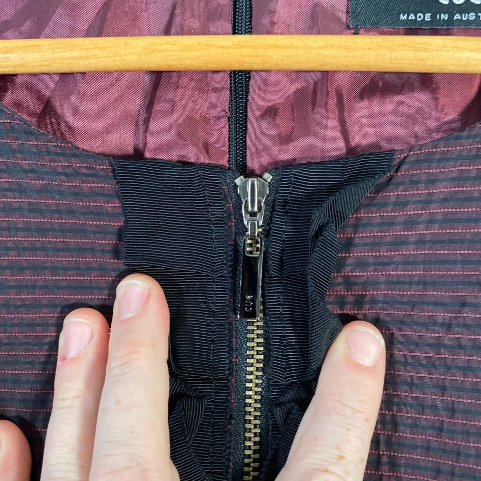 Cue Dress Womens 8 Red Black A Line Front Zip Linen Career Formal Office D6 - image 3 of 4