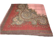 Vtg Paisley Pink Blue Gold Acrylic Lurex Women's Scarf Made in Japan 48  x48  