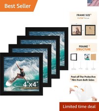 Elegant 4x4 Picture Frame Set of 4 with HD Plexiglass - Wall or Tabletop Display