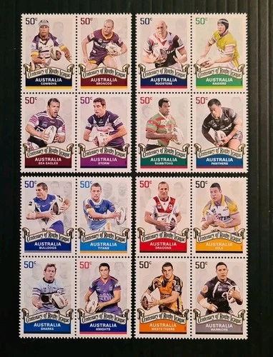 2008 Rugby League Centenary Set of 16 in Blocks of 4  MNH