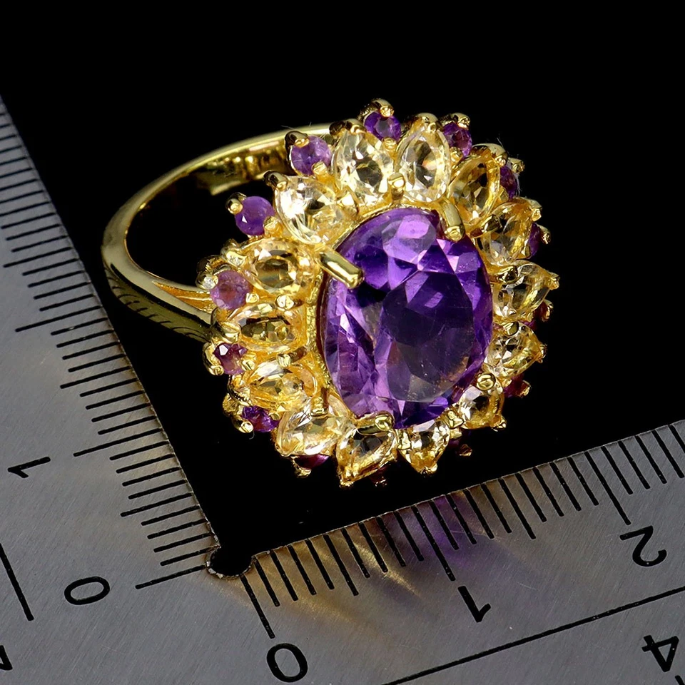 Кольцо из стерлингового серебра 925 пробы с овальным аметистом 14x10 мм цитрином ювелирное изделие размер 8 - Изображение 3 из 4