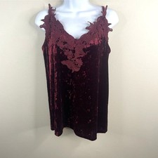 Vintage Y2K Velvet Whimsigoth Fairy Vampire Cami Tank Top Small Lace Trim Witchy