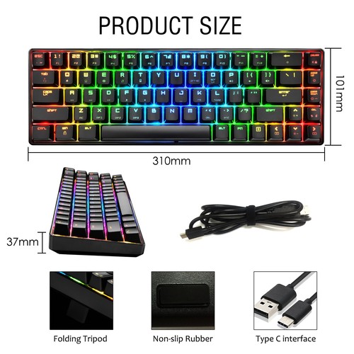 Wired Mechanical Gaming Keyboard RGB Backlit 68 Keys Anti-ghosting for PC Mac - Picture 6 of 10