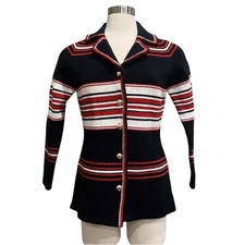 Hand Full Fashioned Sweater L Cardigan Coat Loomed Striped Acrylic 60’s 70’s