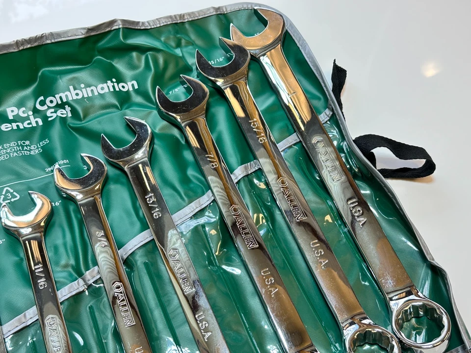 NOS Allen Tools EE. UU. 11 piezas SAE 3/8-1” llave combinada cromada pulido completo, 12 PT Foto 2 de 4