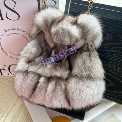 Women's Real Fox Fur Bag Shoulder Bag Popular Tote Bag Purse Crossbody Bag
