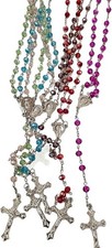 12 X Collar Rosario a Granel Super Chic Color Mixto con Palabra para Bautizo,