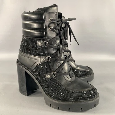 MICHAEL KORS Bottes Lacées En Dentelle Avec Strass Noir Taille 10 - Photo 1/4