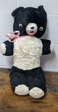 VTG 1950s 60s Rubber Nose 25" Teddy Panda Bear Plush Stuffed Animal Toy Large