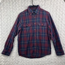 George Men's Button Front Long Sleeve Shirt Plaid 100% Cotton Size M