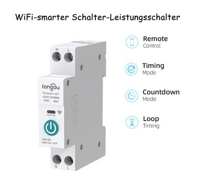 WiFi Smart Switch 1P 40A DIN-Schiene, Funkfernbedienung via App (ohne Messung)