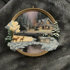 Thomas Kinkade Ornament DEER CREEK COTTAGE - HALLMARK 2002  - CLIP ON Keepsake