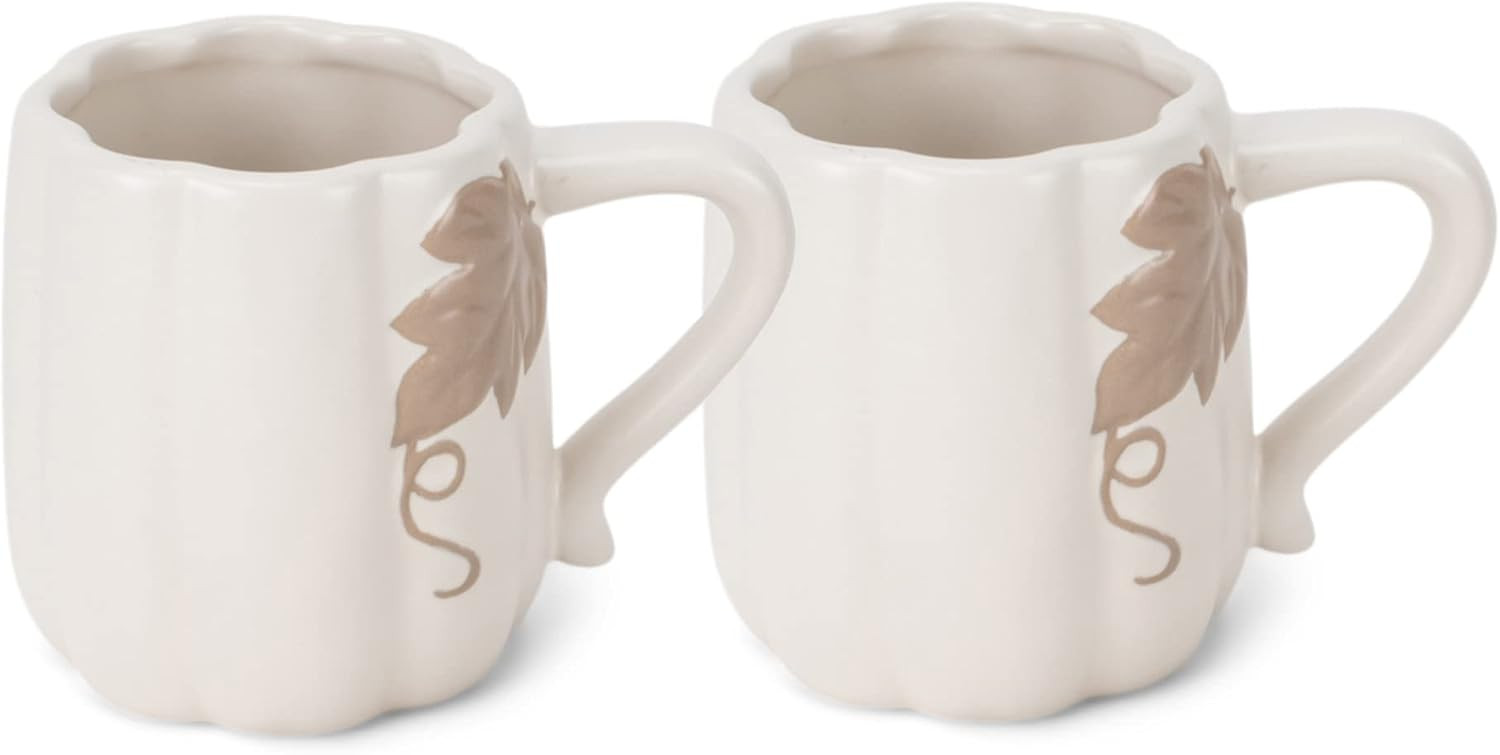 Nat & Jules Pumpkin Shaped 12 ounce Ceramic Coffee Mugs: 12 ounce, White