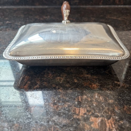 Vintage Silver Plated Wood Handled Tray With Unicorn Crest Engraving & Hinged Li - Picture 2 of 16
