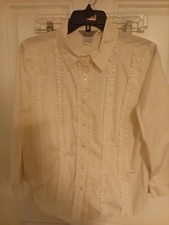 Vintage White Long Sleeve Button Front Tuxedo Shirt Pleats Ruffle Womens Sz 12