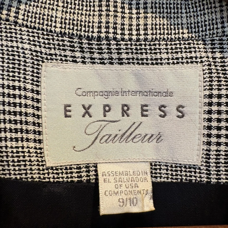 Blazer Vintage Express Tailleur Mujer 9/10 Negro Blanco Glen Cuadros Piped Años 90 Foto 2 de 4
