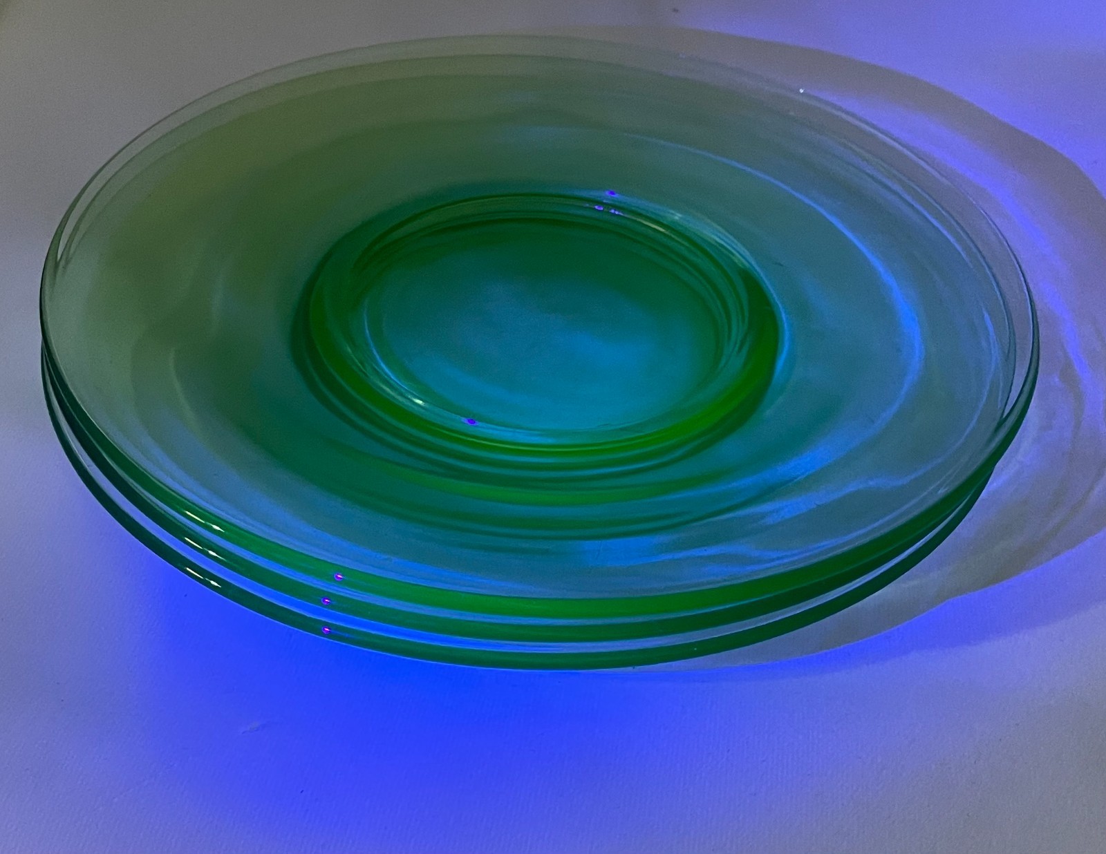 Vintage Set of 3 Green Optic Uranium Glass Plates 7.5 Inches