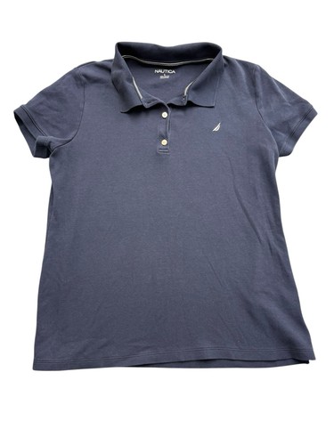 NAUTICA Womens 3-Button Polo Navy Blue Short Sleeve Cotton Size L