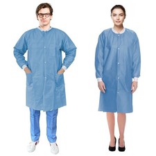 Disposable Lab Coat 44 in Long, Large, 10 Pack, Blue Disposable Lab Coats 50 GSM