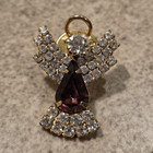 Angel Rhinestone Pin Gold Tone Clear Rhinestones Purple Teardrop Crystal — photo 1