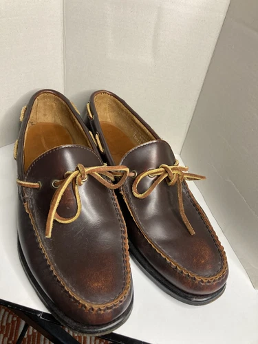 Rancourt Leather Upper & Soles, Boat Shoes Brown Size 9D VGC Made In USA - Picture 1 of 8
