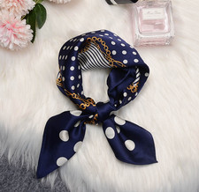 100 Silk Mulberry 20" Small Scarf Women Neckerchief Wrap White dots Print new