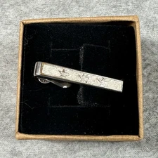 Vintage Silver-Tone Swank Tie Clip Bar Etched Stars Design Mid-Century Style