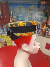 True VTG Mid-century MOD 1950s 1960s Paisley Print Pillbox Hat Velvet Bow MCM