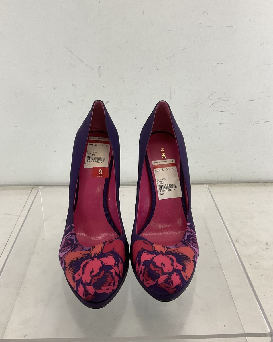 Nine West Purple Multi Floral Print Satin Platform Pumps 9M | eBay