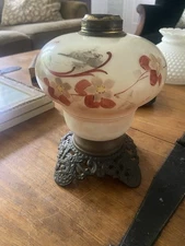 Antique Oil Lamp Porcelain Base Hand Painted
