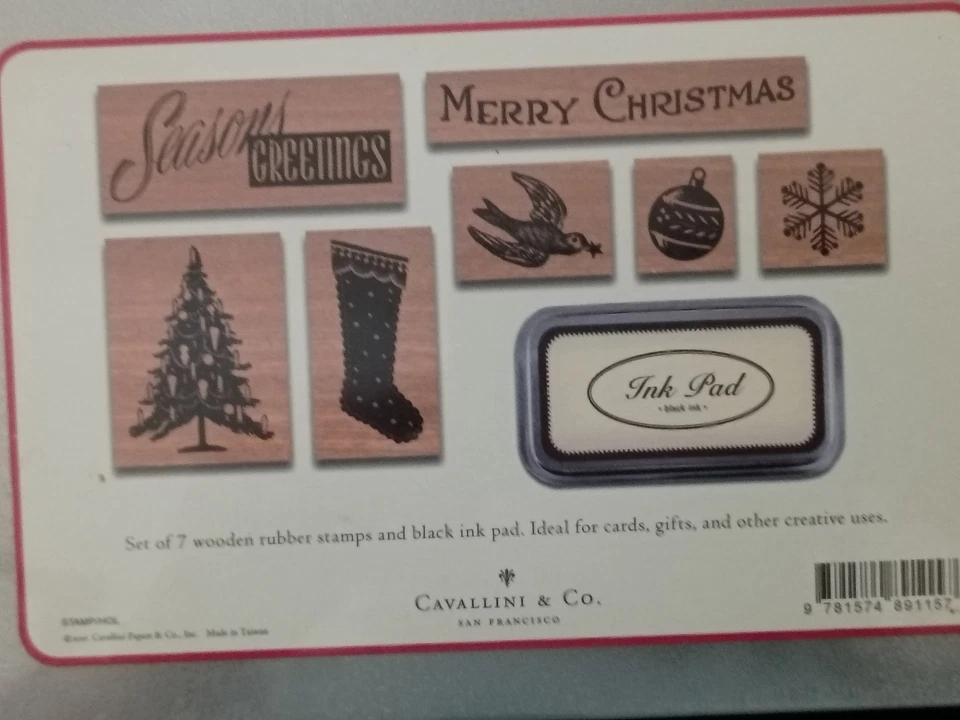 Cavallini Co. Juego de 7 estampillas de madera de goma de Navidad selladas de fábrica nuevas sin usar Foto 3 de 4