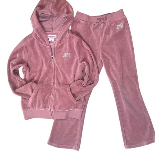 Juicy Couture Kids Velour Track Suit Girls 6 Mauve Pink Rhinestone Embellished - Picture 8 of 8