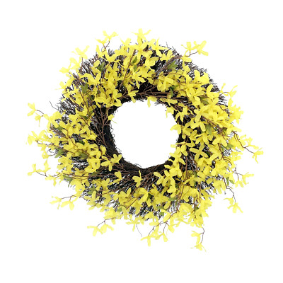 NEW - 21'' Yellow Spring Blossom Forsythia Twig Polyester Wreath