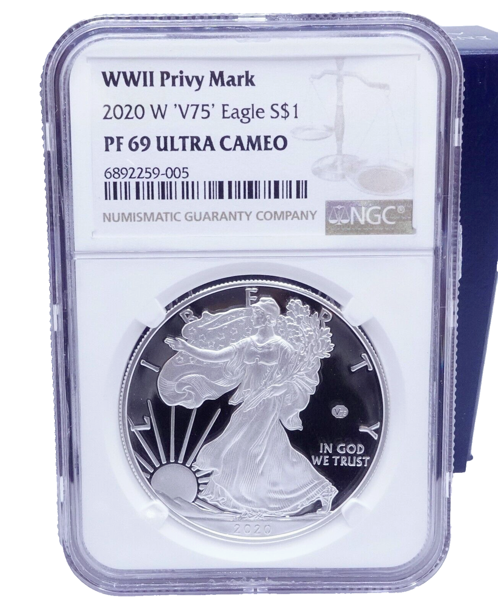 2020-W WWII Privy Mark V75 Eagle Silver $1 Coin - NGC PF 69 Ultra