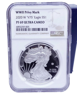 2020-W WWII Privy Mark V75 Eagle Silver $1 Coin - NGC PF 69 Ultra