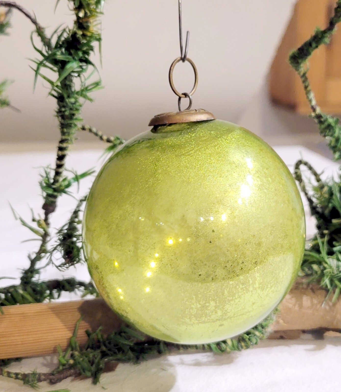 Lime Green glass Kugel Christmas Ornament. Early 1880s heavier German